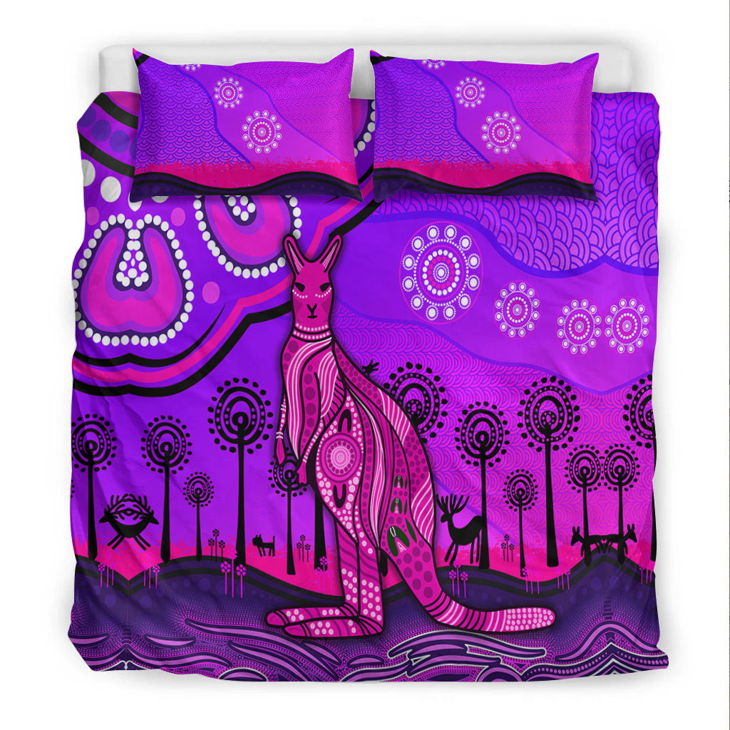 Aboriginal Art Kangaroo Bedding Set Indigenous Unique Vibes - Purple - Vibe Hoodie Shop