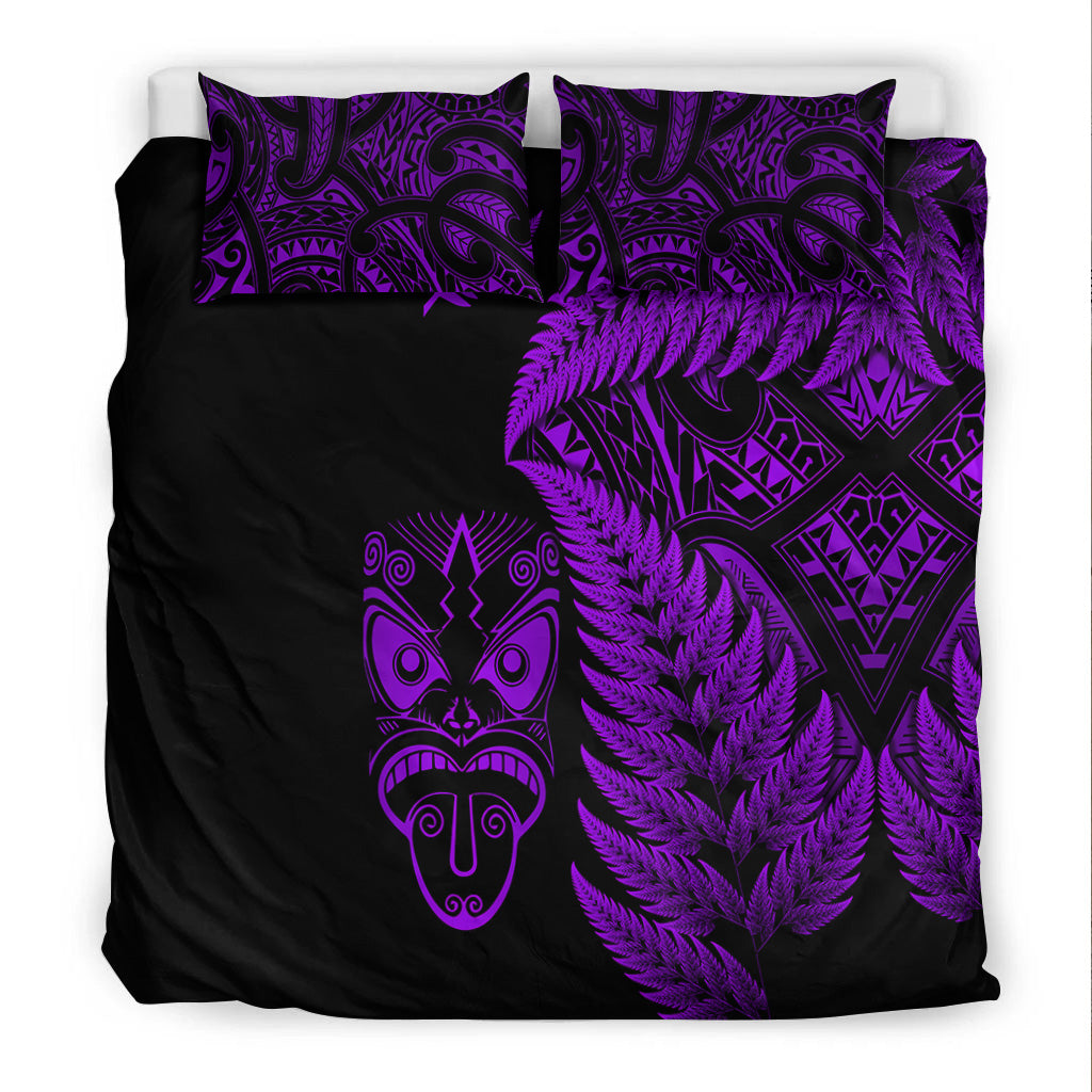 New Zealand Haka Rugby Maori Bedding Set Silver Fern Vibes - Purple - Vibe Hoodie Shop