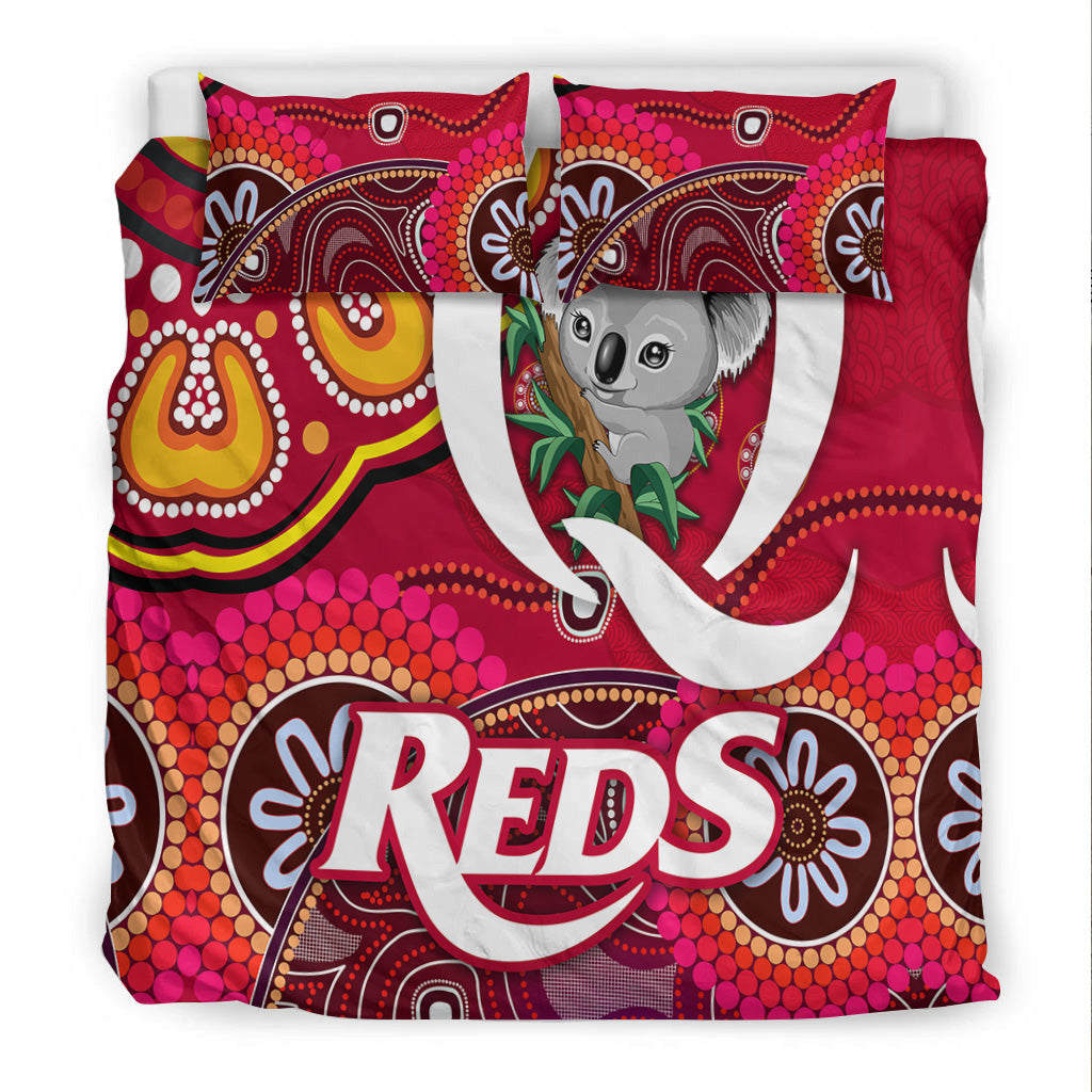 Queensland Reds Aboriginal Bedding Set Koala Indigenous Vibes - Vibe Hoodie Shop