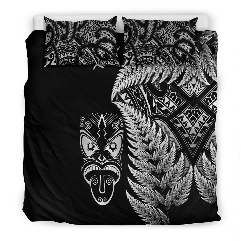 New Zealand Haka Rugby Maori Bedding Set Silver Fern Vibes - Black - Vibe Hoodie Shop