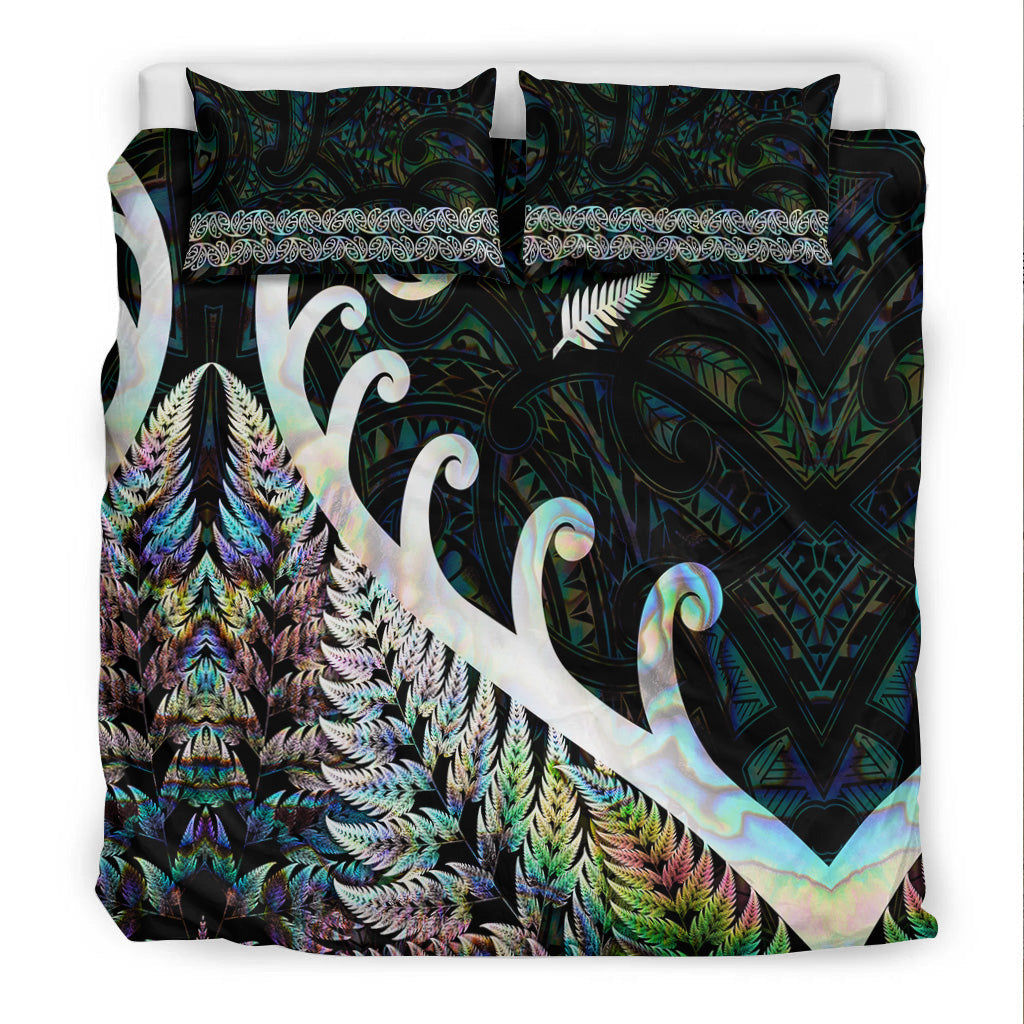 New Zealand Rugby Maori Bedding Set Silver Fern Koru Vibes - Paua Shell - Vibe Hoodie Shop