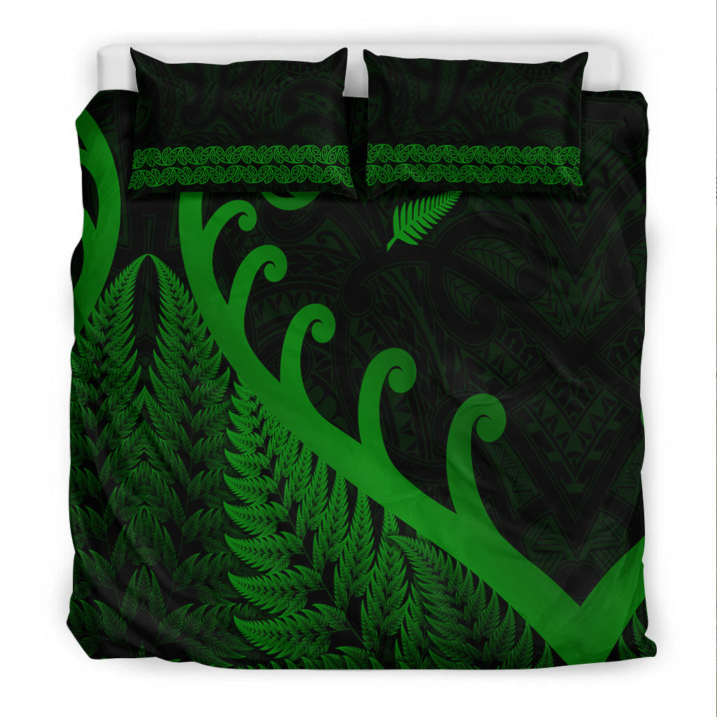 New Zealand Rugby Maori Bedding Set Silver Fern Koru Vibes - Green - Vibe Hoodie Shop