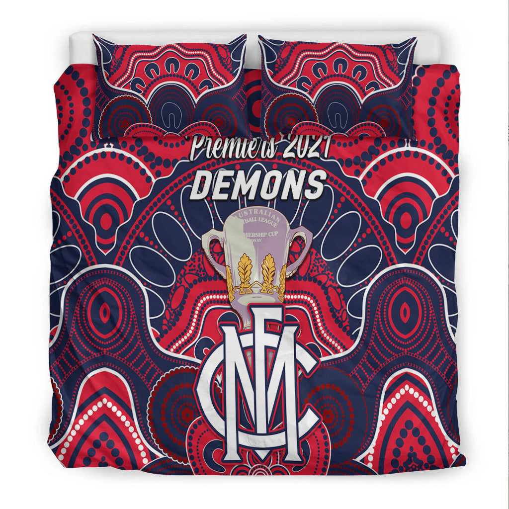 Melbourne Demons Indigenous Bedding Set Football 2021 Premiers - Trophy - Vibe Hoodie Shop