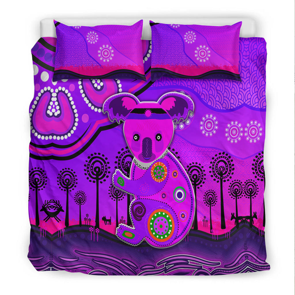Aboriginal Art Koala Bedding Set Indigenous Unique Vibes - Purple - Vibe Hoodie Shop