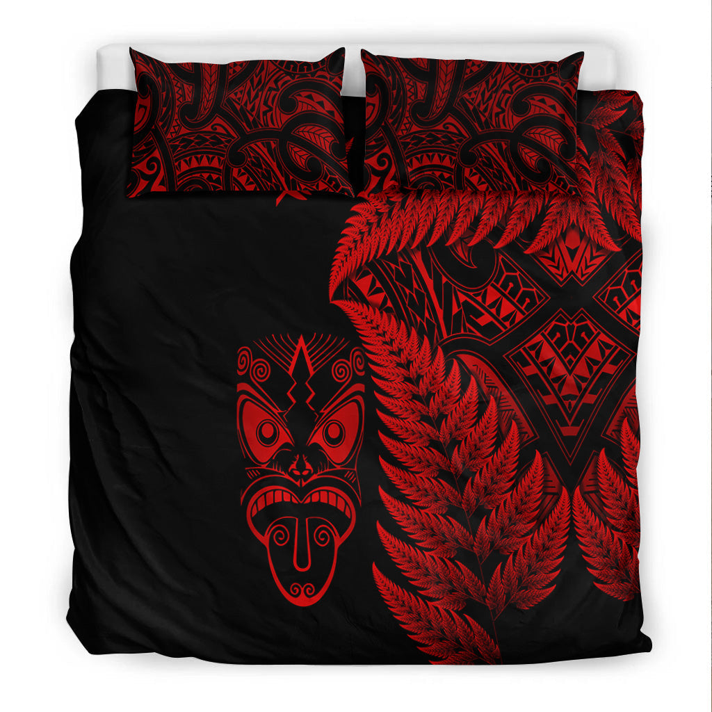 New Zealand Haka Rugby Maori Bedding Set Silver Fern Vibes - Red - Vibe Hoodie Shop