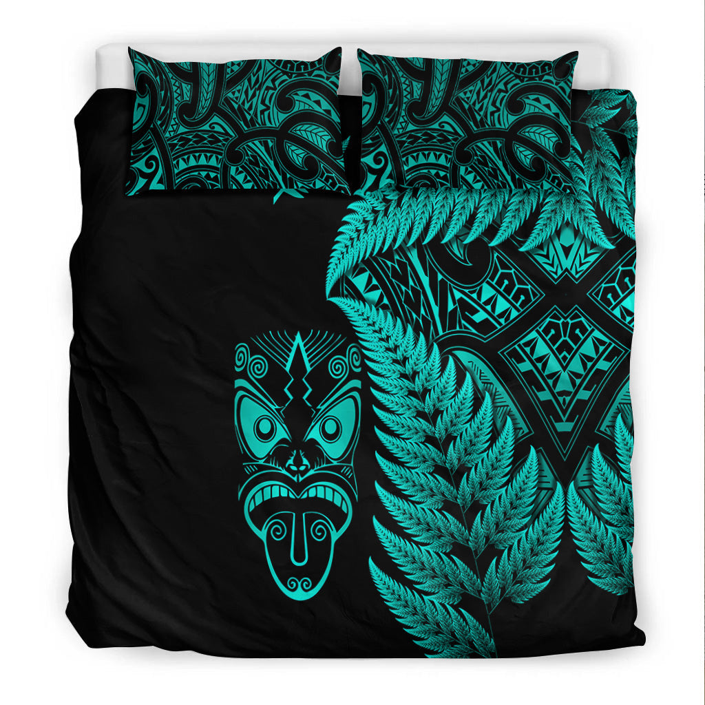 New Zealand Haka Rugby Maori Bedding Set Silver Fern Vibes - Turquoise - Vibe Hoodie Shop