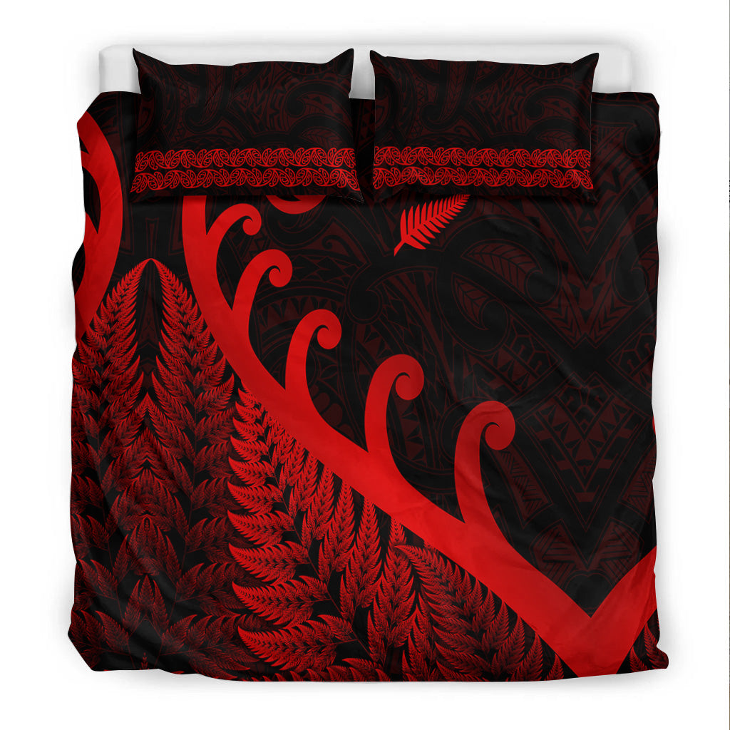New Zealand Rugby Maori Bedding Set Silver Fern Koru Vibes - Red - Vibe Hoodie Shop
