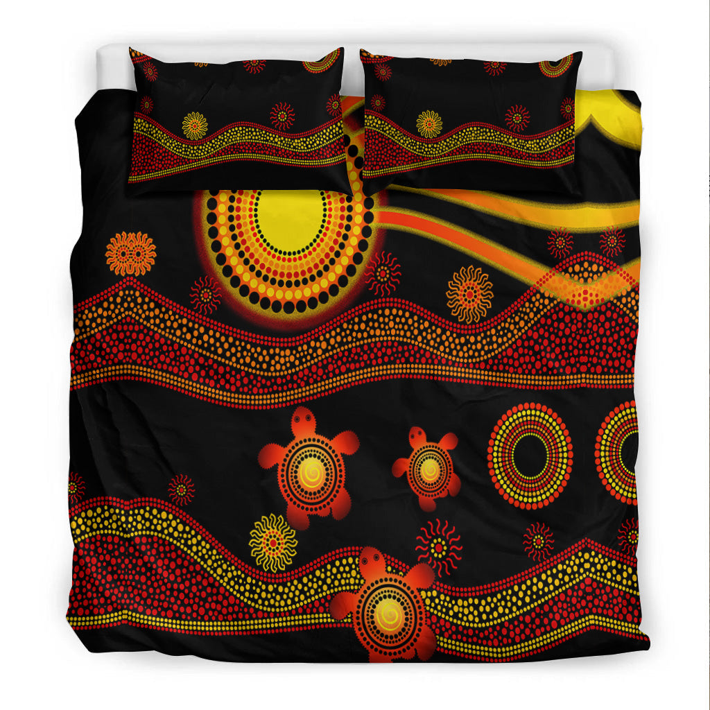 Aboriginal Indigenous Flag Vibes Bedding Set Turtle - Vibe Hoodie Shop