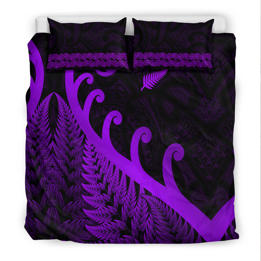 New Zealand Rugby Maori Bedding Set Silver Fern Koru Vibes - Purple - Vibe Hoodie Shop