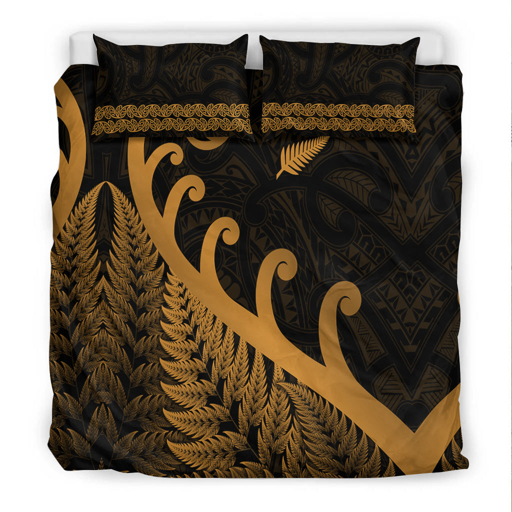 New Zealand Rugby Maori Bedding Set Silver Fern Koru Vibes - Gold - Vibe Hoodie Shop