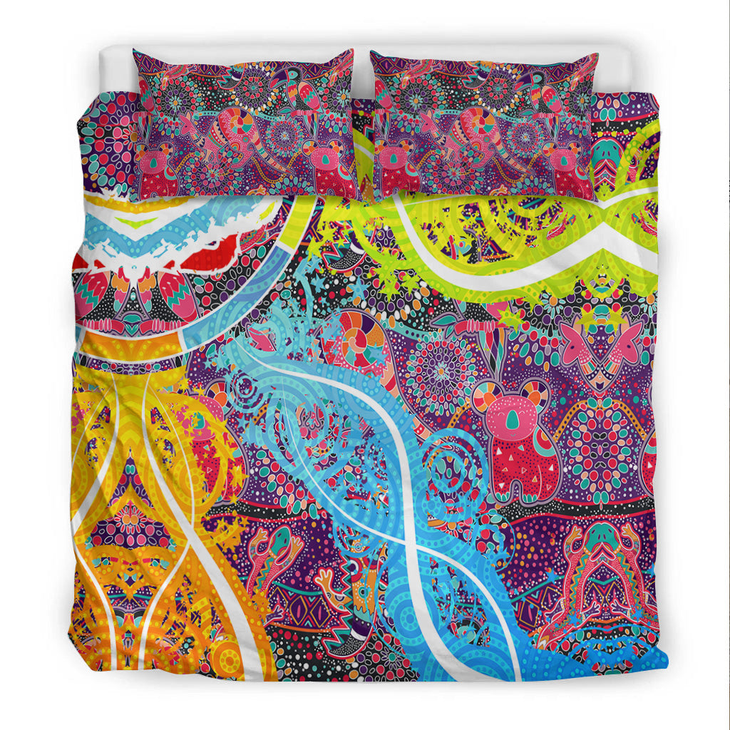 Aboriginal Art Colorful Vibes Bedding Set Indigenous - Vibe Hoodie Shop
