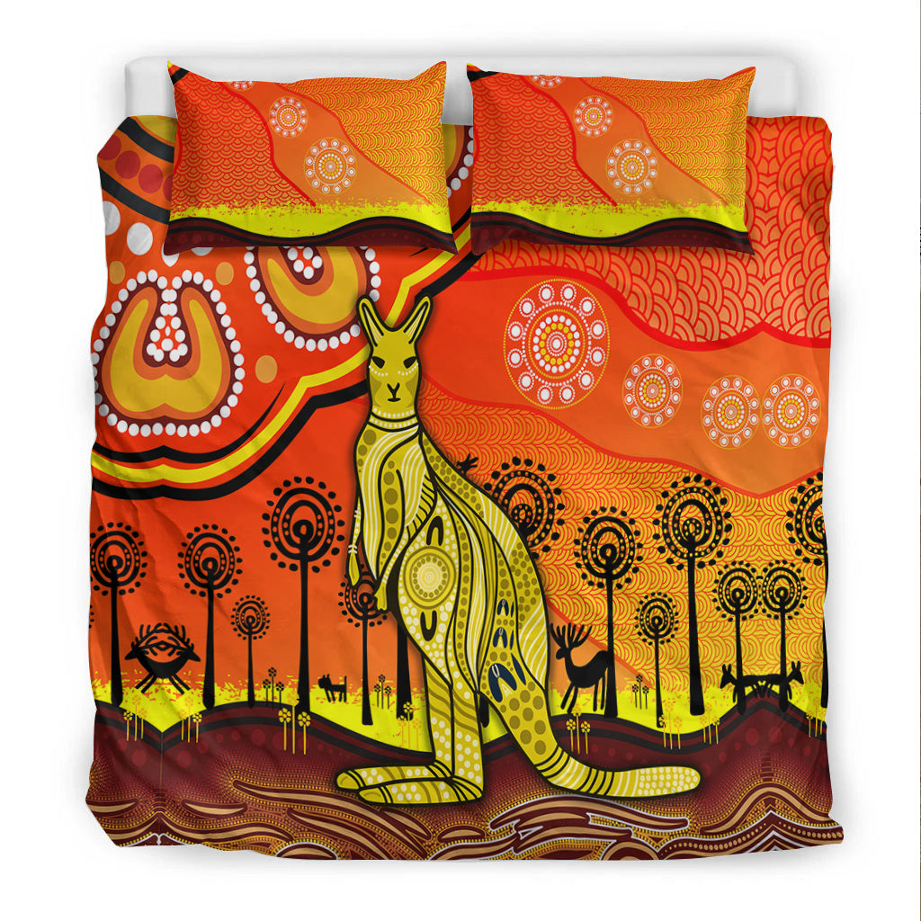 Aboriginal Art Kangaroo Bedding Set Indigenous Unique Vibes - Orange - Vibe Hoodie Shop
