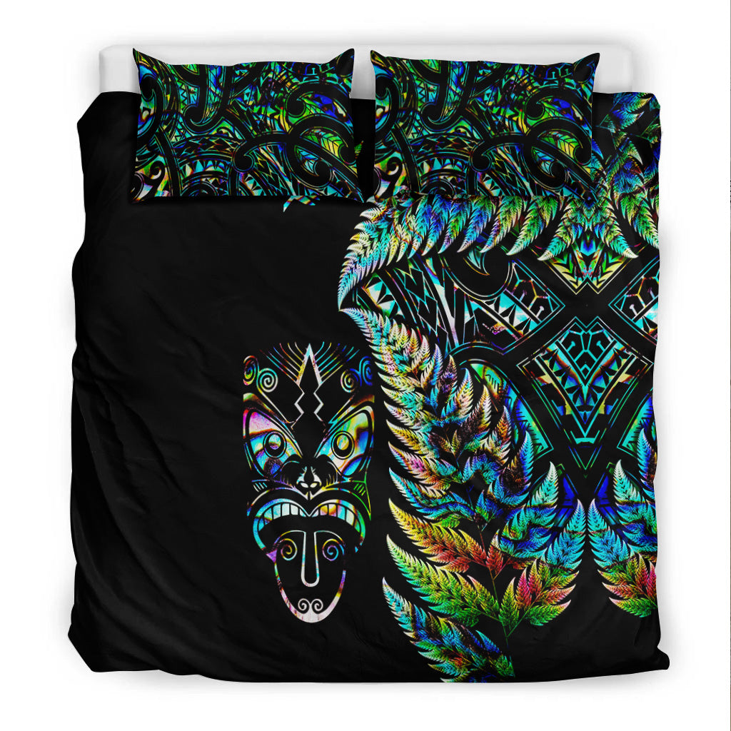 New Zealand Haka Rugby Maori Bedding Set Silver Fern Vibes - Paua Shell - Vibe Hoodie Shop