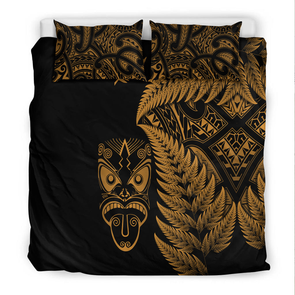 New Zealand Haka Rugby Maori Bedding Set Silver Fern Vibes - Gold - Vibe Hoodie Shop