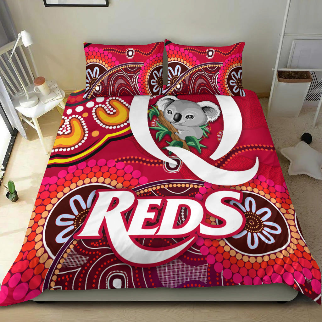 Queensland Reds Aboriginal Bedding Set Koala Indigenous Vibes - Vibe Hoodie Shop
