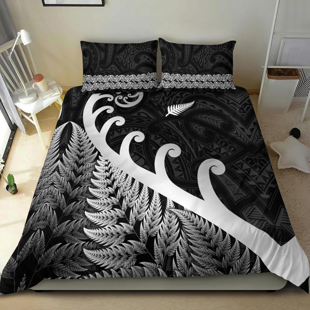 New Zealand Rugby Maori Bedding Set Silver Fern Koru Vibes - Black - Vibe Hoodie Shop