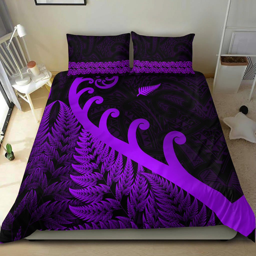 New Zealand Rugby Maori Bedding Set Silver Fern Koru Vibes - Purple - Vibe Hoodie Shop