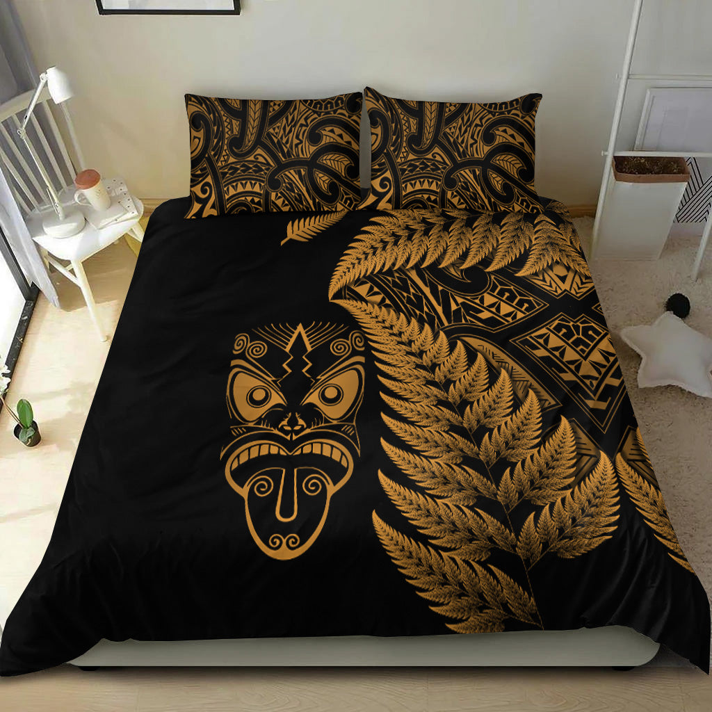 New Zealand Haka Rugby Maori Bedding Set Silver Fern Vibes - Gold - Vibe Hoodie Shop