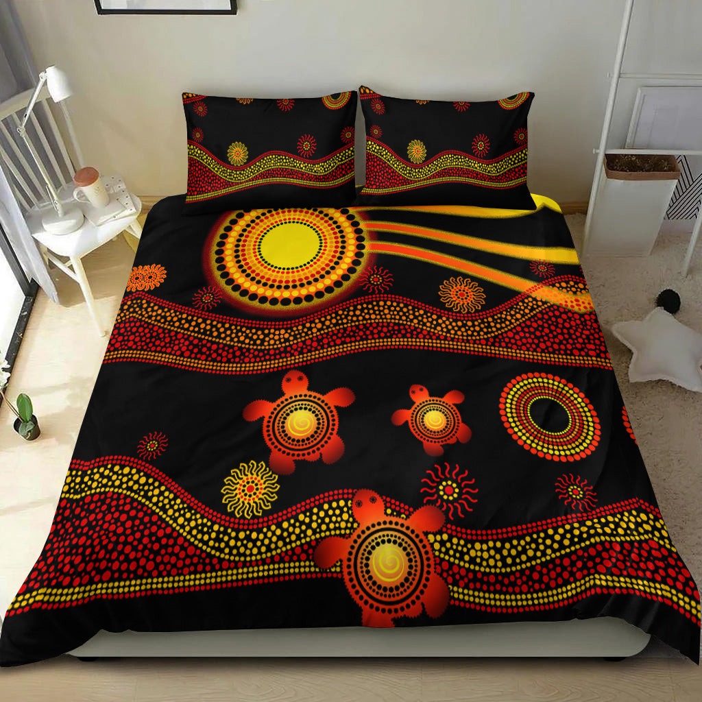 Aboriginal Indigenous Flag Vibes Bedding Set Turtle - Vibe Hoodie Shop