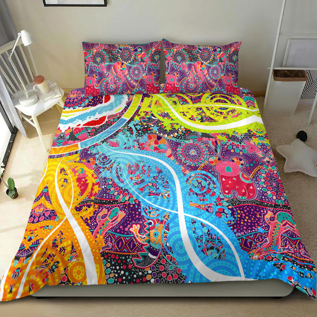 Aboriginal Art Colorful Vibes Bedding Set Indigenous - Vibe Hoodie Shop