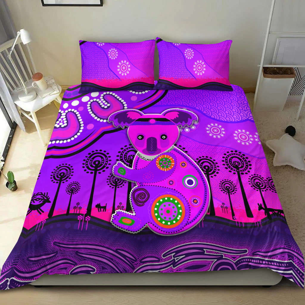 Aboriginal Art Koala Bedding Set Indigenous Unique Vibes - Purple - Vibe Hoodie Shop