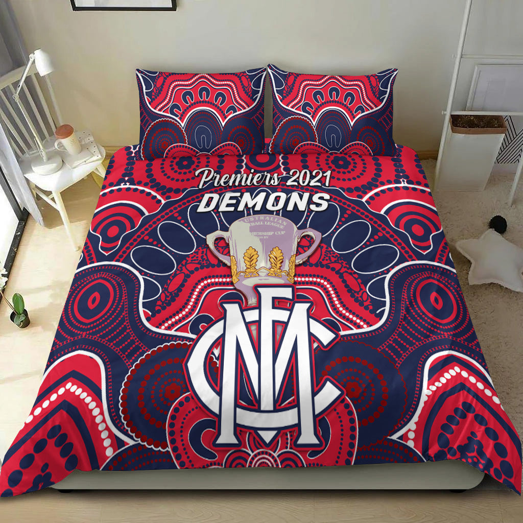 Melbourne Demons Indigenous Bedding Set Football 2021 Premiers - Trophy - Vibe Hoodie Shop