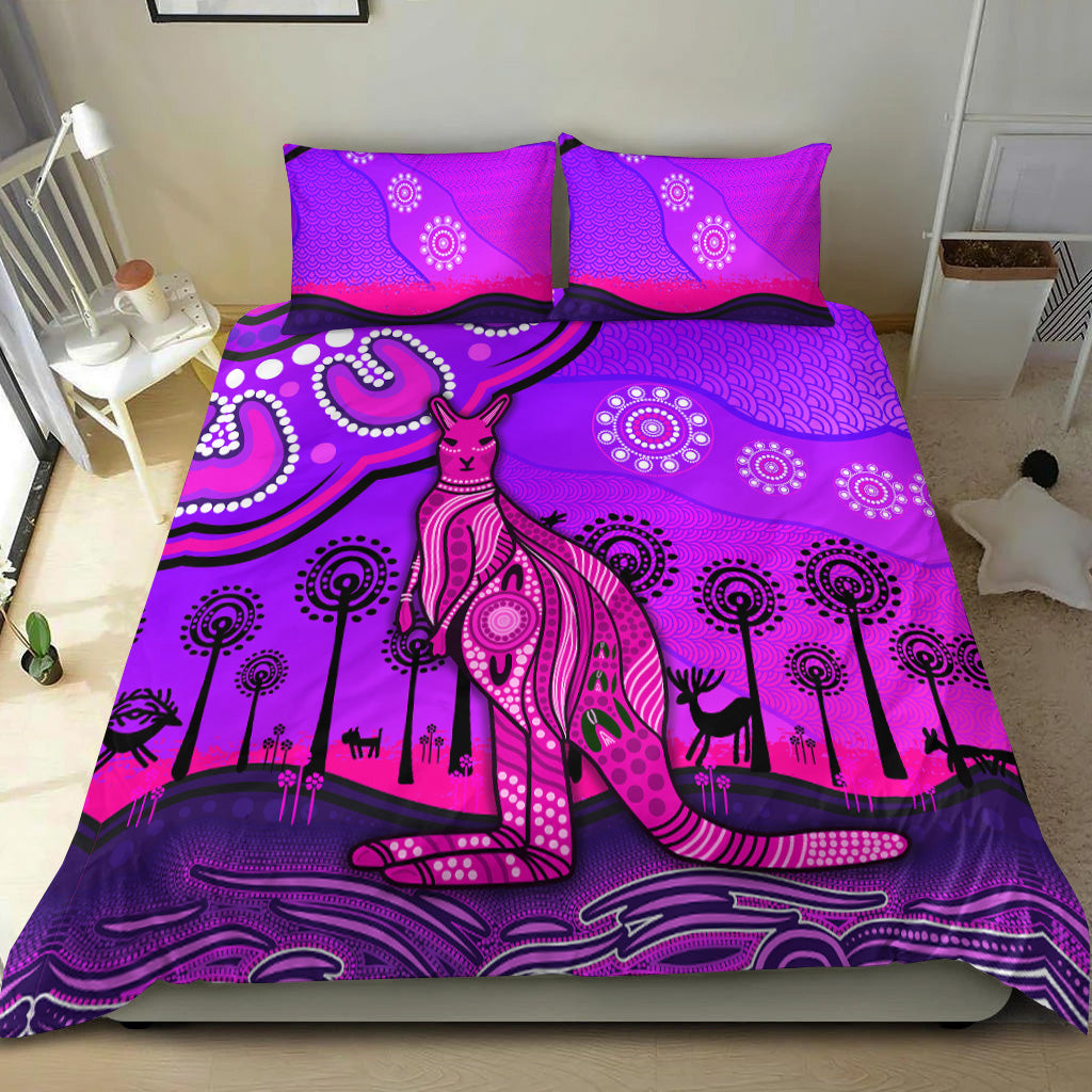 Aboriginal Art Kangaroo Bedding Set Indigenous Unique Vibes - Purple - Vibe Hoodie Shop