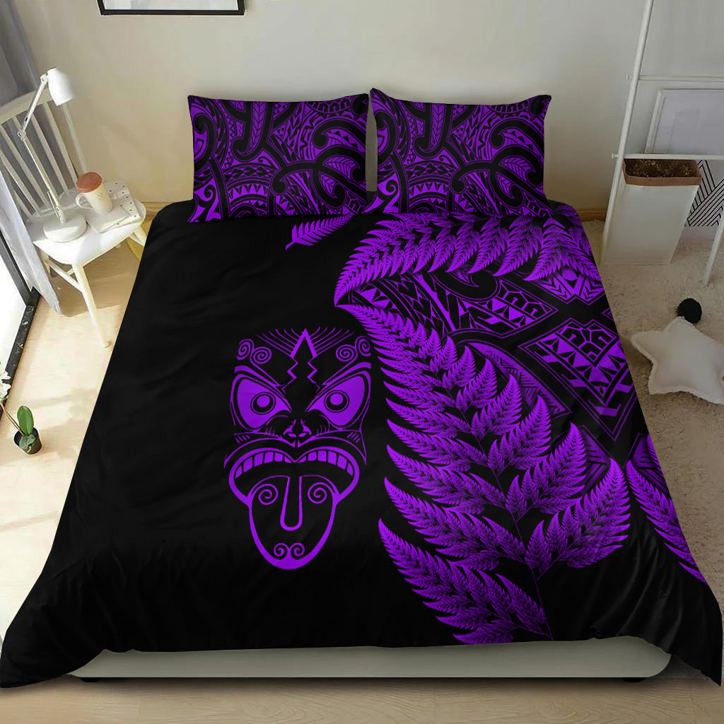 New Zealand Haka Rugby Maori Bedding Set Silver Fern Vibes - Purple - Vibe Hoodie Shop