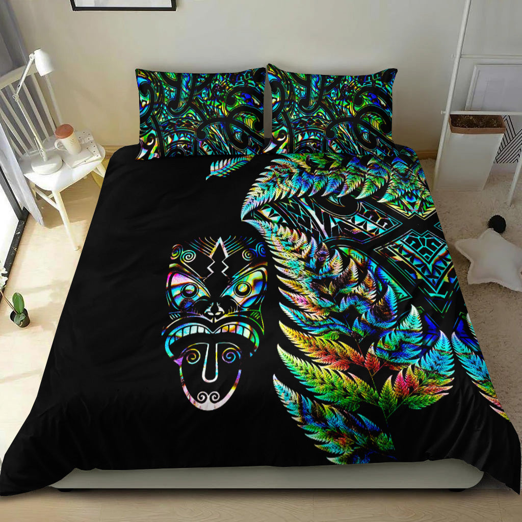 New Zealand Haka Rugby Maori Bedding Set Silver Fern Vibes - Paua Shell - Vibe Hoodie Shop