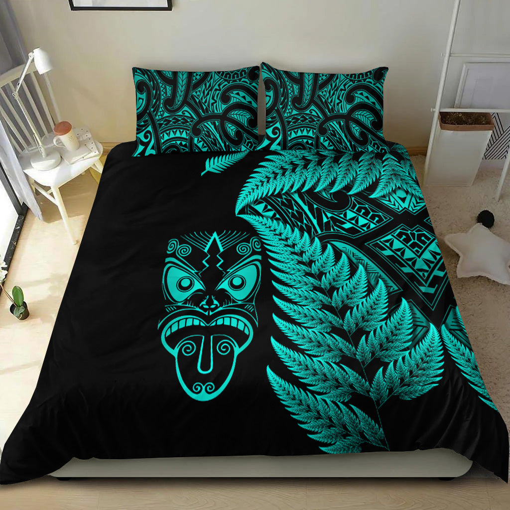 New Zealand Haka Rugby Maori Bedding Set Silver Fern Vibes - Turquoise - Vibe Hoodie Shop