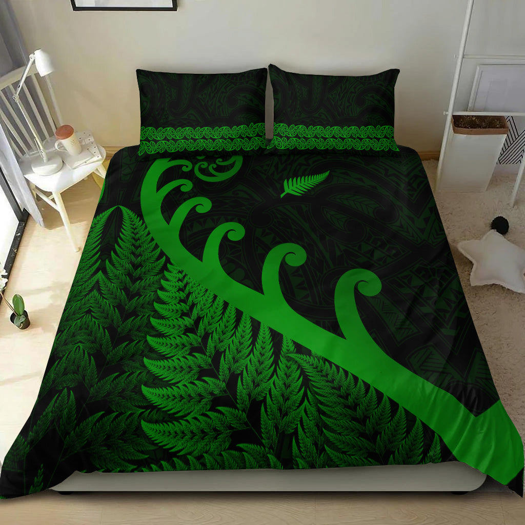 New Zealand Rugby Maori Bedding Set Silver Fern Koru Vibes - Green - Vibe Hoodie Shop