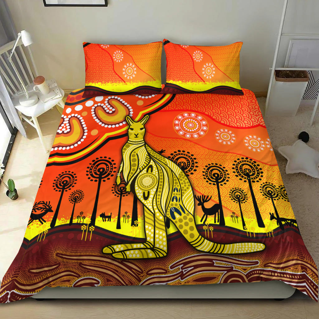 Aboriginal Art Kangaroo Bedding Set Indigenous Unique Vibes - Orange - Vibe Hoodie Shop