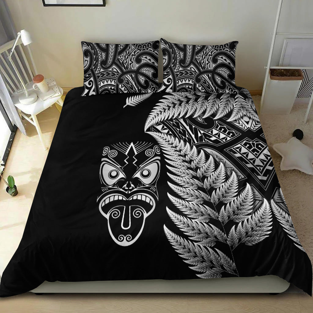New Zealand Haka Rugby Maori Bedding Set Silver Fern Vibes - Black - Vibe Hoodie Shop