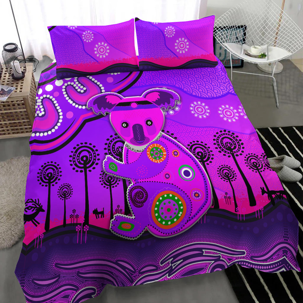 Aboriginal Art Koala Bedding Set Indigenous Unique Vibes - Purple - Vibe Hoodie Shop