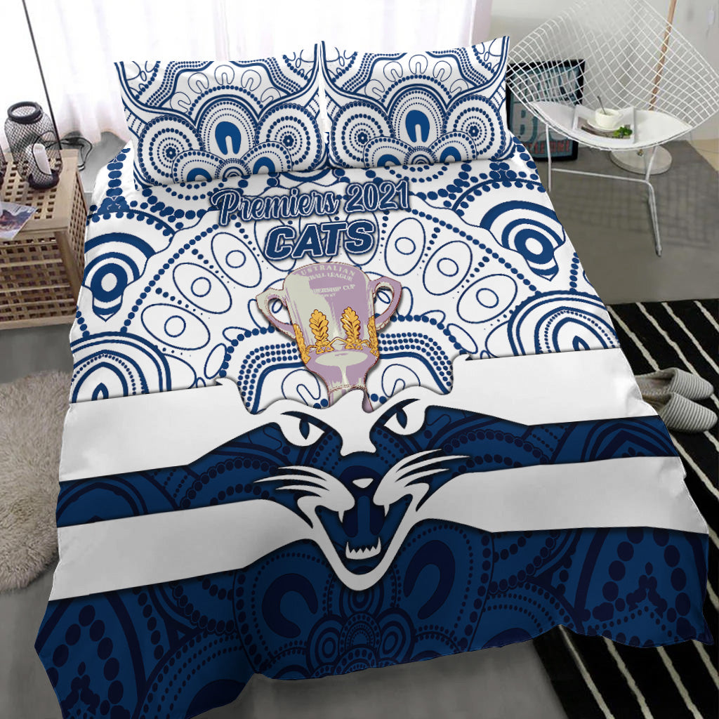 Geelong Cats Indigenous Bedding Set Football 2021 Premiers - Trophy - Vibe Hoodie Shop