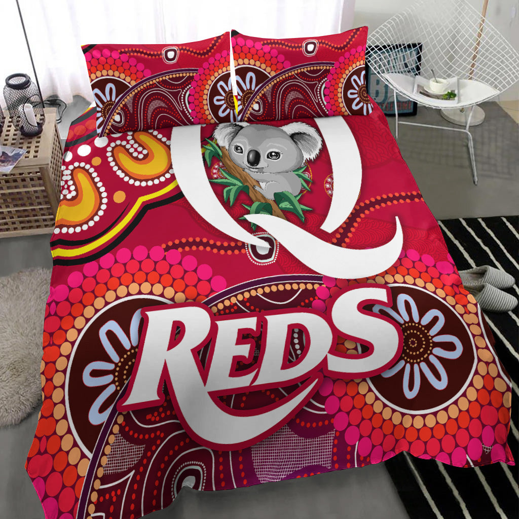 Queensland Reds Aboriginal Bedding Set Koala Indigenous Vibes - Vibe Hoodie Shop