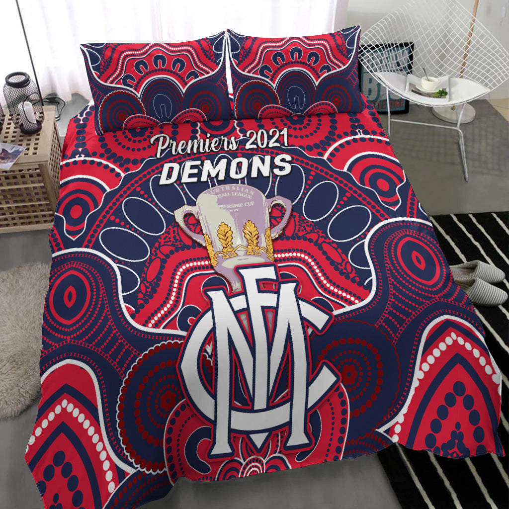 Melbourne Demons Indigenous Bedding Set Football 2021 Premiers - Trophy - Vibe Hoodie Shop
