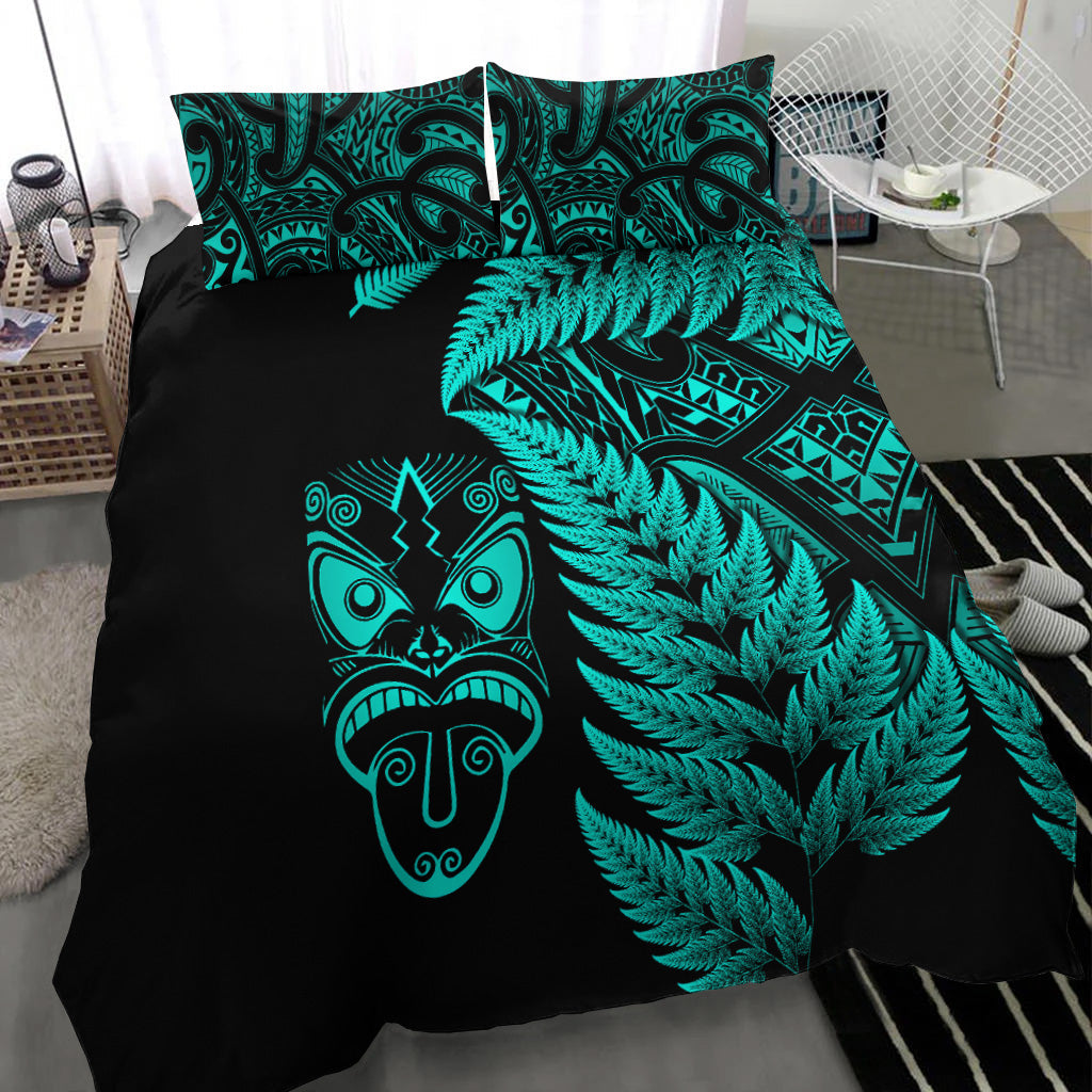 New Zealand Haka Rugby Maori Bedding Set Silver Fern Vibes - Turquoise - Vibe Hoodie Shop