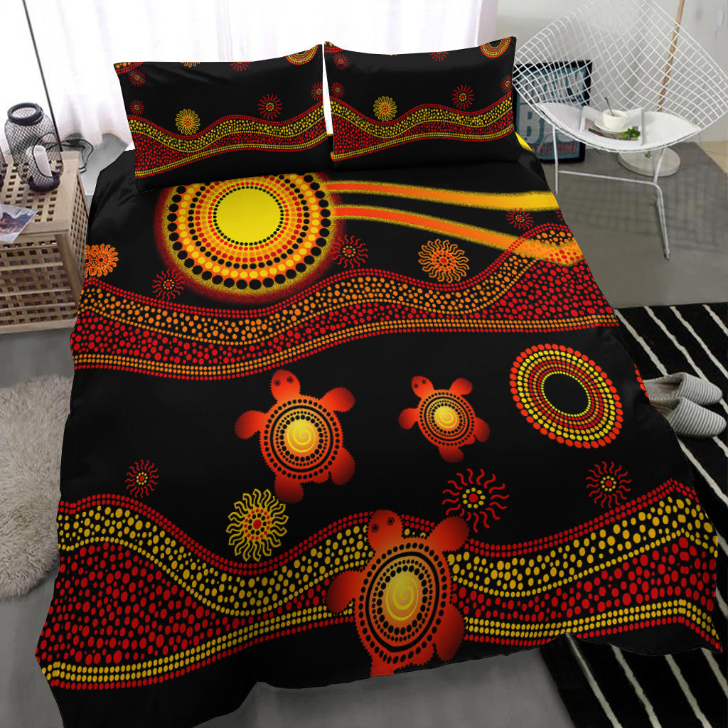 Aboriginal Indigenous Flag Vibes Bedding Set Turtle - Vibe Hoodie Shop