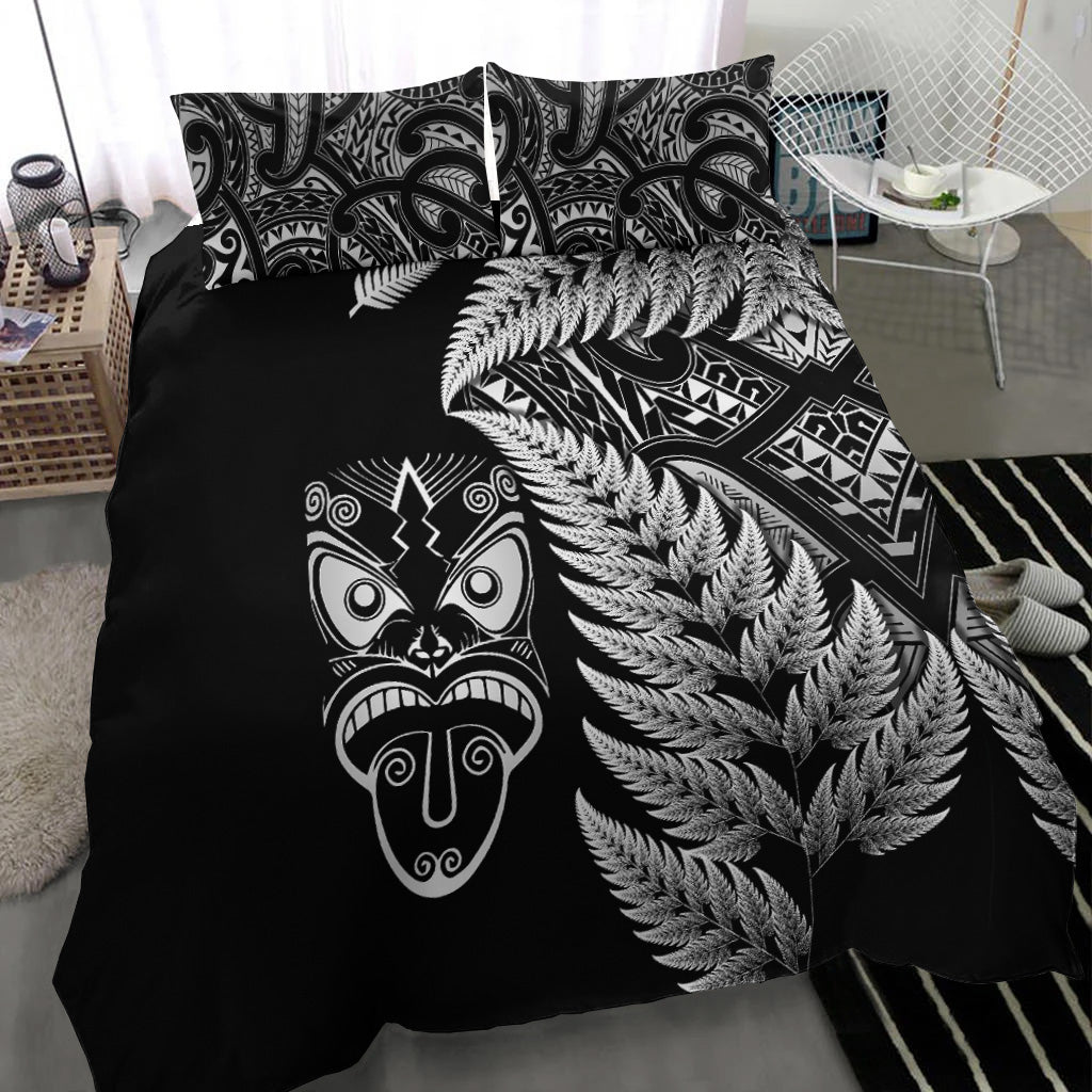 New Zealand Haka Rugby Maori Bedding Set Silver Fern Vibes - Black - Vibe Hoodie Shop
