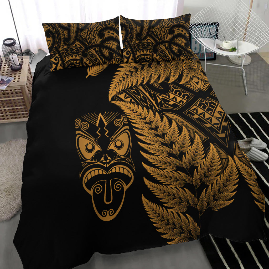 New Zealand Haka Rugby Maori Bedding Set Silver Fern Vibes - Gold - Vibe Hoodie Shop
