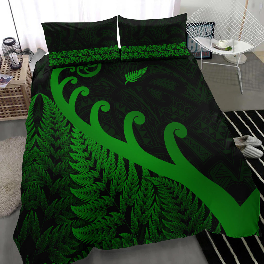New Zealand Rugby Maori Bedding Set Silver Fern Koru Vibes - Green - Vibe Hoodie Shop