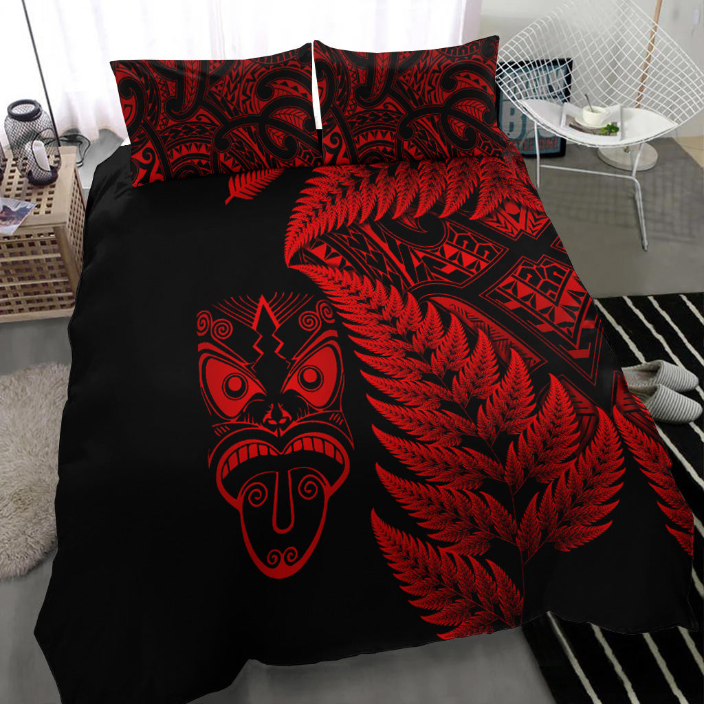 New Zealand Haka Rugby Maori Bedding Set Silver Fern Vibes - Red - Vibe Hoodie Shop
