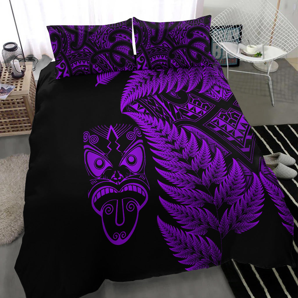 New Zealand Haka Rugby Maori Bedding Set Silver Fern Vibes - Purple - Vibe Hoodie Shop