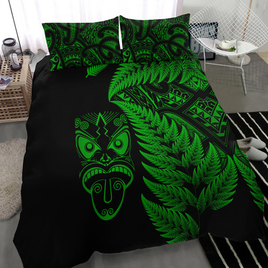 New Zealand Haka Rugby Maori Bedding Set Silver Fern Vibes - Green - Vibe Hoodie Shop