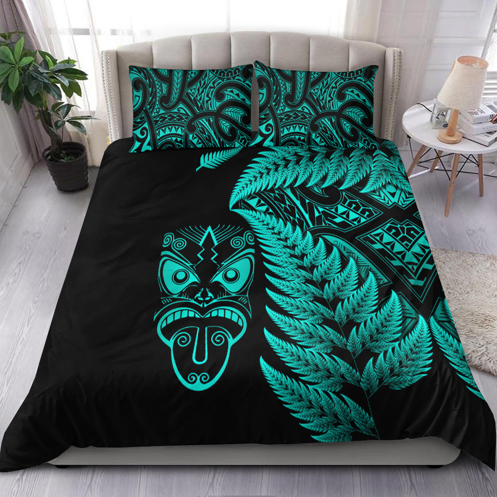 New Zealand Haka Rugby Maori Bedding Set Silver Fern Vibes - Turquoise - Vibe Hoodie Shop