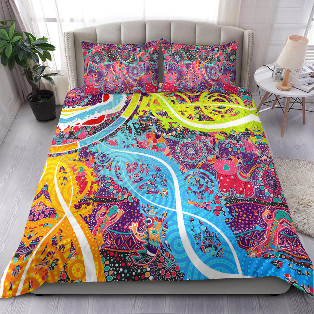 Aboriginal Art Colorful Vibes Bedding Set Indigenous - Vibe Hoodie Shop