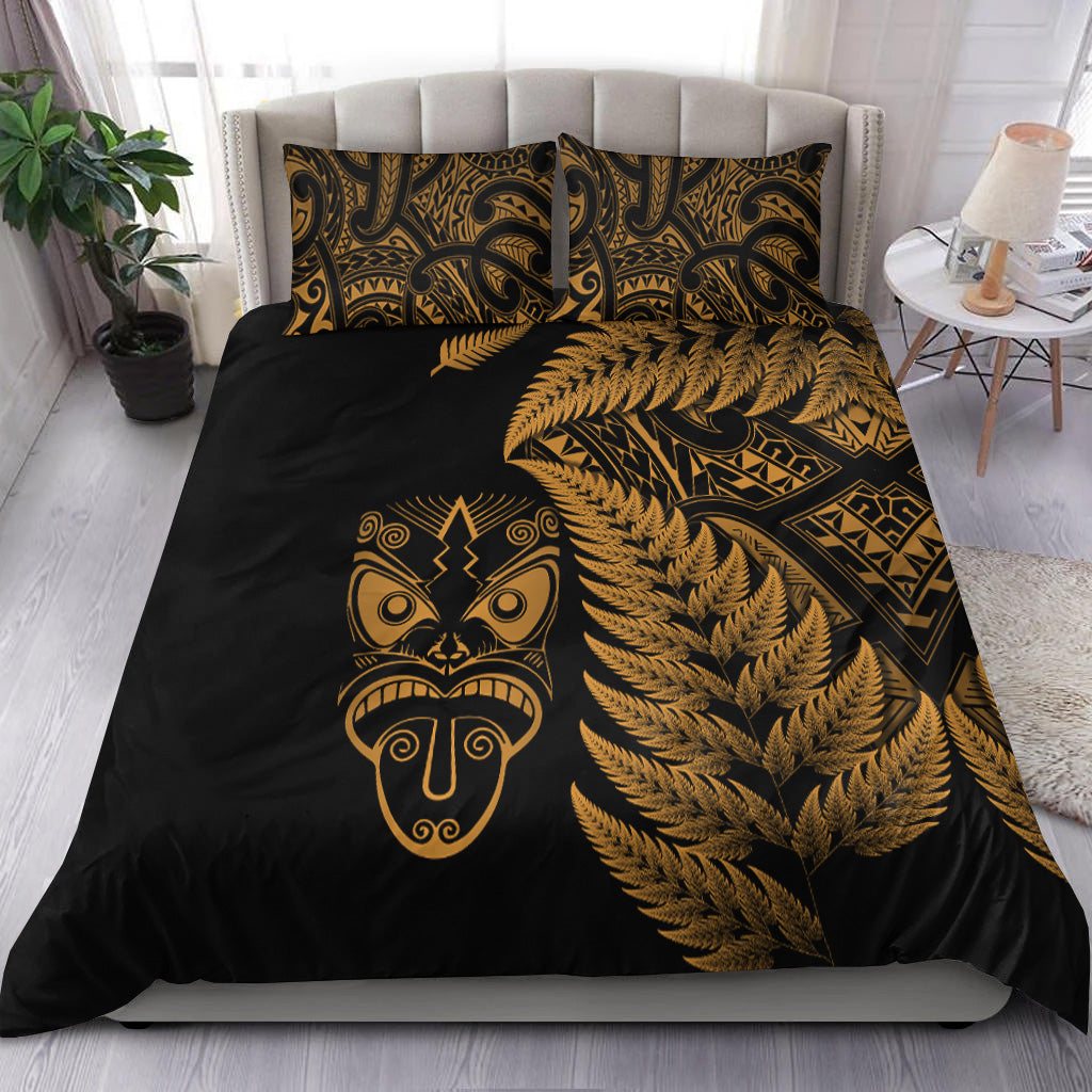 New Zealand Haka Rugby Maori Bedding Set Silver Fern Vibes - Gold - Vibe Hoodie Shop