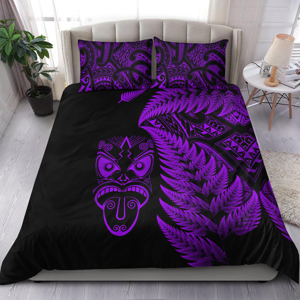 New Zealand Haka Rugby Maori Bedding Set Silver Fern Vibes - Purple - Vibe Hoodie Shop
