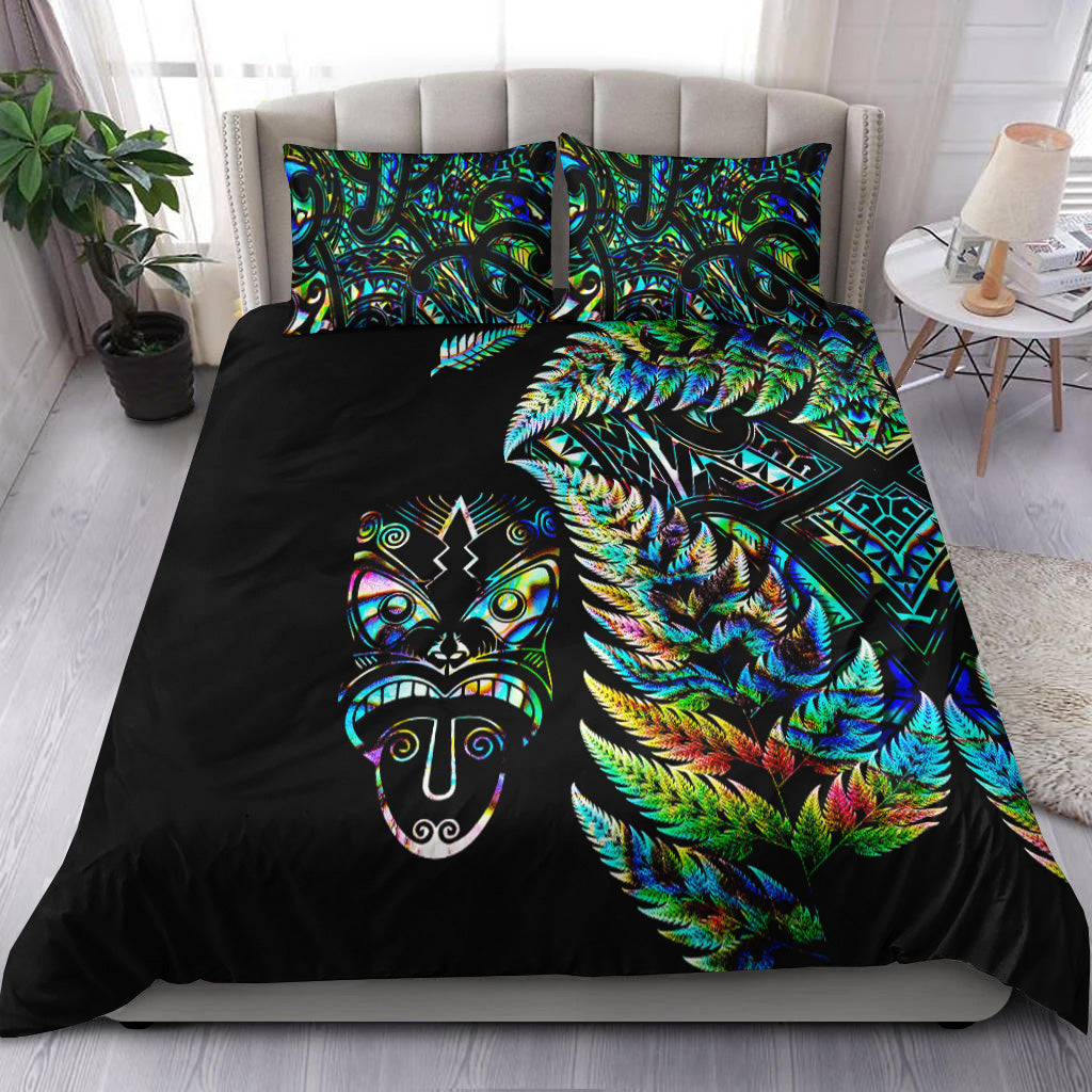 New Zealand Haka Rugby Maori Bedding Set Silver Fern Vibes - Paua Shell - Vibe Hoodie Shop